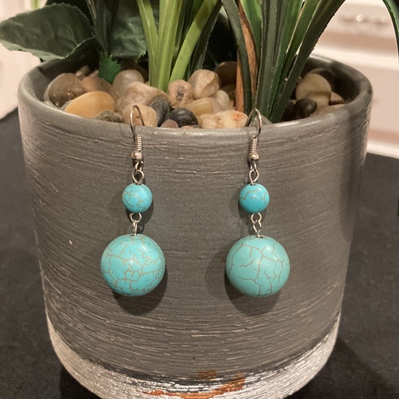Two Elegant Turquoise Ball Drop Earrings - Picture 7 of 10